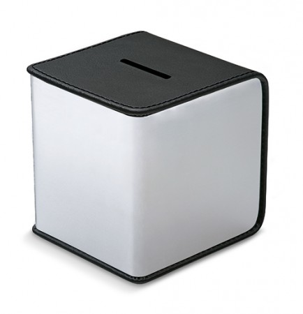 ステンレスと革。Philippi  貯金箱