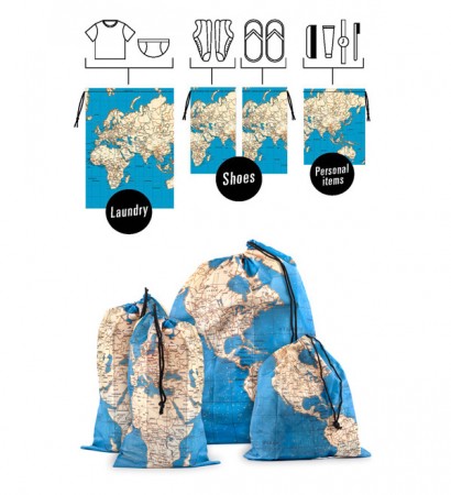 世界地図袋。Around The World Travel Bag Set