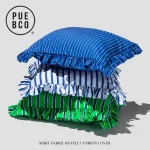 シャツ地のクッションカバー。PUEBCO (プエブコ) SHIRT FABRIC RUFFLE CUSHION COVER
