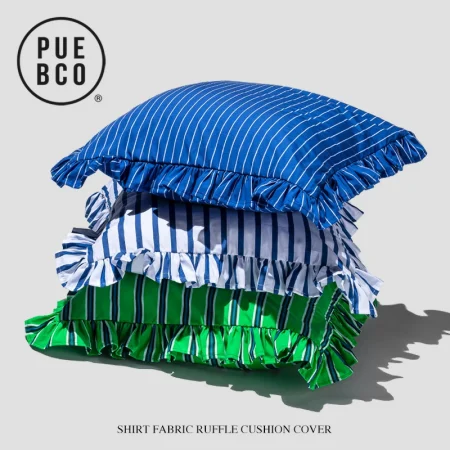 シャツ地のクッションカバー。PUEBCO (プエブコ) SHIRT FABRIC RUFFLE CUSHION COVER